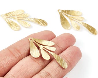 Brass Textured Leaf Charms - Textured Leaf Shaped Raw Brass Pendant - Earring Findings - Jewelry Supplies - 46x26,64x0,84mm - PP2074