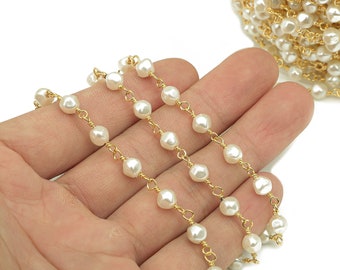 Brass Beads Chain - Gold Pearl Beaded Chains - Pearl Bead Chain - Gift For Her For Necklace - 18K Real Gold Plating - 14x5.3x5.3mm - RGP5817
