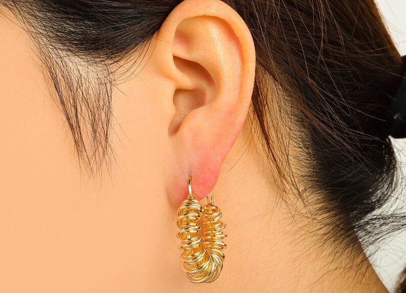 Brass Spiral Coil Clasp - Brass Coil Binding Huggie Hoop - Gold Wire Spring Earring -Hoop Clasp- 18K Real Gold Plated - 32x27x11mm- RGP6301 image 5