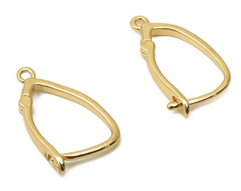 Brass Earrings Hoop With Loop - Brass Drop Earrings Clasps - 18K Real Gold Plated Brass Clasps - 17.52X9.32X0.76mm - RGP4796