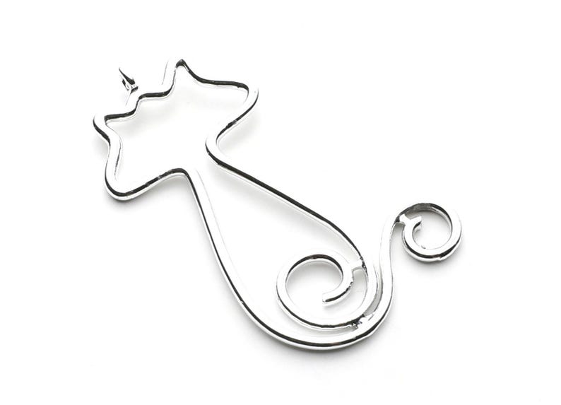Big Cat Shaped Charms- Zinc Alloy Earring Findings - Nickel / Silver Tone - Alloy Pendant for Necklace - 47.3x27.21x2.26mm - ZZ1254N image 2