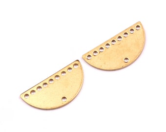 Brass Semicircle Charms - Semicircle Pendant - Raw Brass Connector with 10 Holes - Jewellery Supplies - 10.5x20.5x0.75mm - PP1242