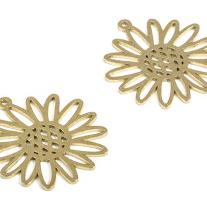 Brass Sunflower Earring Charms - Raw Brass Flower Pendant - Earring Findings - Jewelry Supplies - 25.14x22.82x0.79mm - PP3996
