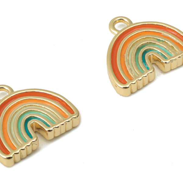 Brass Mini Rainbow Earring Charms - Enamel Rainbow Pendant - 18K Real Gold Plated Brass - Jewelry Supplies - 9.24x10.07x0.63mm - RGP4503