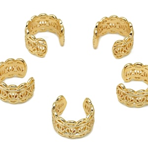 Brass Lacework Open Round C Ring - Coronet Hoop Ear Clip - Wide Hoop Earring Cuff - 18K Real Gold Plating Cuff Ear - 11.5x6.8x1.1mm -RGP5520