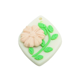 Polymer Clay Flower Earring Charm - Rhombic Leaf Floral Art Pendant - Soft Handmade Jewelry Accessory - Craft Jewelry - 29x22x6.8mm - PC2391