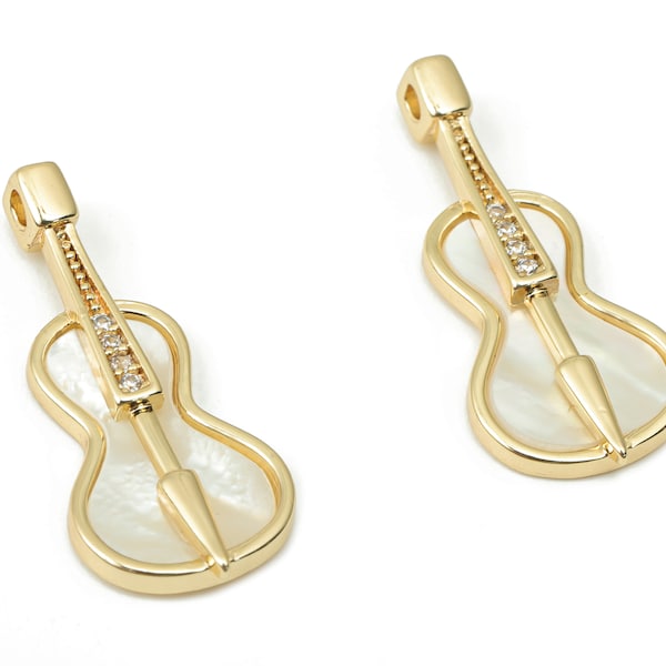 Brass Violin Pfeil Ohrring Charms mit Zinken - Muschel Cello Pfeil Anhänger - 18K Echt vergoldet - Schmuckherstellung - 22,3x9,9x2,4mm- RGP4365