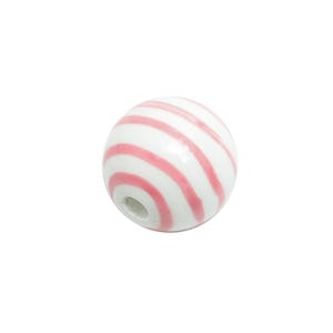 Pink Striped Ceramic Beads - Colorful Handmade Bead - Fun Beads for Creative Jewelry Projects - Bright Summer Bead - 11x12x12mm - NS2858A