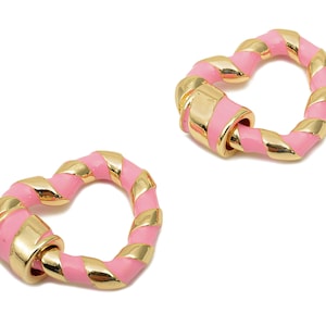 Brass Enamel Heart Screw Clasp - Pink Twisted Turnbuckle Lock - Heart Buckle Carabiner - 18K Real Gold Plating - 18.9x16.5x3.1mm - RGP5749