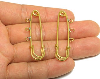 Brass Safety Pin - Raw Brass Safety Pin Charm Holder - Safety Pin With loop Connector - DIY Safety Pin - Connector Pin - 50x15x5mm - PP10969