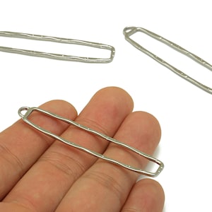 Alloy Rectangle Earring Charms - Silver Textured Rectangle Pendant - Silver Tone Plating - Jewelry Supplies - 60.57x14.42x1.86mm - ZZ1741S
