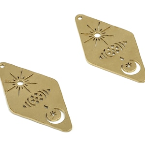 Rhombus Crescent Star Pendant - Raw Brass Rhombus Moon Earring Charms – DIY Jewelry Making Supplies - 28.02x14.61x0.58mm - PP4200
