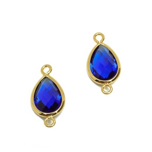Brass Teardrop Connector - Brass Faceted Glass Earring Charm - Brass Medium Blue Glass Connector - 18K Real Gold Plated - 19x9x4mm -RGP6920P