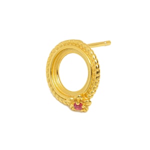 8mm Round Earring Setting - 925 Sterling Silver Post with Zircon - Vintage Cabochon Mount Earring for Gem - 18K Real Gold Plated - SI1061
