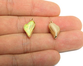 Heart Crystal Bracelet Charms - Textured Brass Crystal Dual-Sided Pendant - Unique Jewelry Component - KC Gold Plated - 19x10x5mm - GS1173