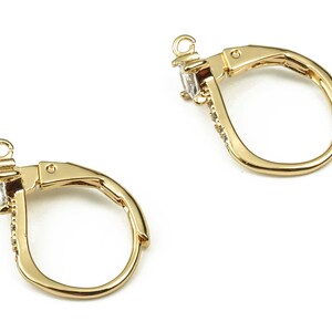Brass Leverback Earring Clasp With Zircons - Gold Plain Leverback - 18K Real Gold Plated Brass - Jewelry Supplies - 16.79x12x1.7mm - RGP3849