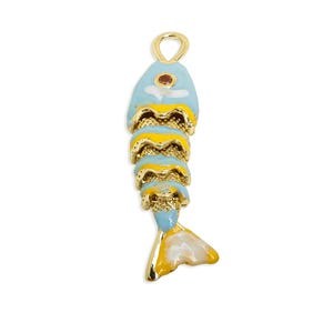 Articulated Enamel Fish Pendant - Marine Life Pendant - Movable Fish Skeleton Necklace - Playful Ocean For Necklace - 35x8.6x6mm - RGP11159