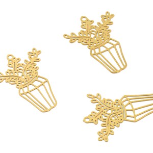 Brass Vase Flower Earring Charms - Raw Brass Flower Vase Earring - Earring Findings - Jewelry Supplies - 22.09x16.15x0.3mm - JJC11490 image 3
