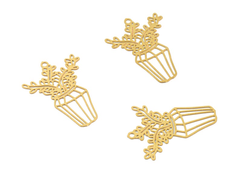 Brass Vase Flower Earring Charms - Raw Brass Flower Vase Earring - Earring Findings - Jewelry Supplies - 22.09x16.15x0.3mm - JJC11490 image 3