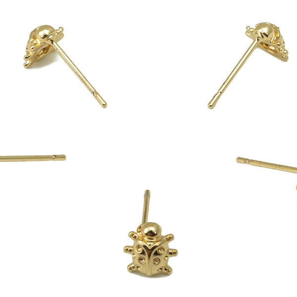 Brass Ladybug Earring Stud - Animal Earring Post - 18K Real Gold Plated -Surgical Stud-Jewely Findings-Earring Post -7x7x3mm- RGP5936G