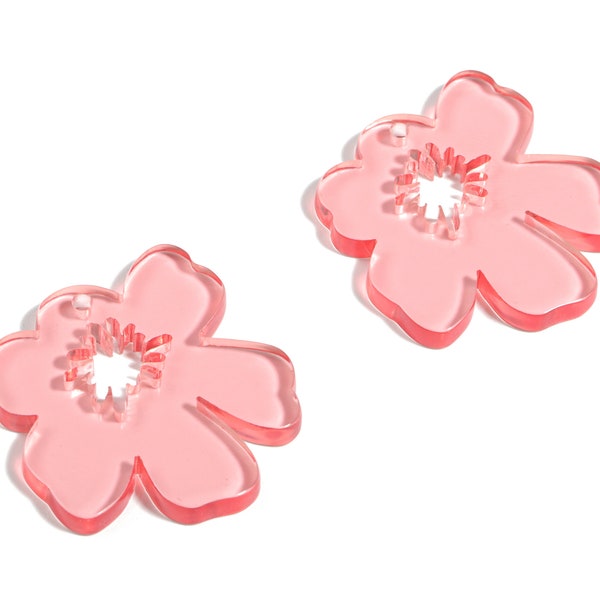 Acrylic Splash Earring Charm - Pink Flower Earrings - Earring Findings - Jewelry Supplies - Color Code:A465 - 34.77x30.41x2.86mm - AC1923E