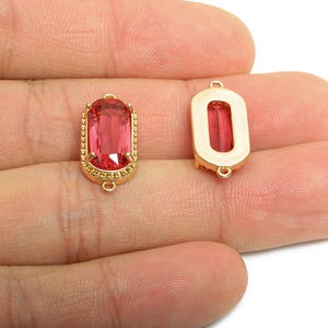 Messing kristal verbindingsstuk - sierlijke sprankelende groene bedel - modern ovaal rechthoekig stenen verbindingsstuk - KC-goudkleur verguld - 20 x 9 x 4 mm - GS1209