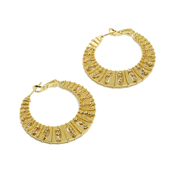 Brass C Hoop Earring Clasp- Brass Mini Beaded Earring Hoop- Gold Clasp Hoop Earring - 18K Real Gold Plating -13.88x40.65x4.56mm- RGP5941