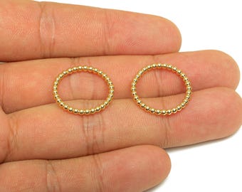 Anneau de chaîne en fil métallique sphérique de 16 mm - jonc de perles délicat - anneau fin en laiton et or massif - anneau de perles - placage à l'or véritable 18 carats - 20 x 20 x 1,76 mm - RGP7896