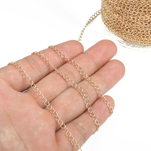 Gold Mini Curb Chain - 18K Real Gold Brass Thin Soldered Rectangle Oval Curb Chain - For Necklace Jewellery Making 0.16&quot;x0.12&quot;RGP3076