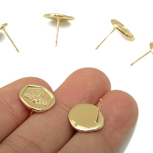Brass Bee Stud Earring - Fly Earring Post - Hexagon Earring Stud -18K Real Gold Plating - 13.5x13x1.39mm- RGP5913G