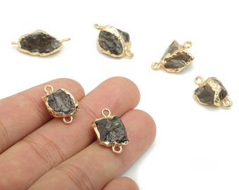 Gray Crystal Earring Connector - Brass Irregular Pendant - Iron Loop - Natural Stone - Gold Tone Plated Brass – 18.62x12.39x8mm – NS1595