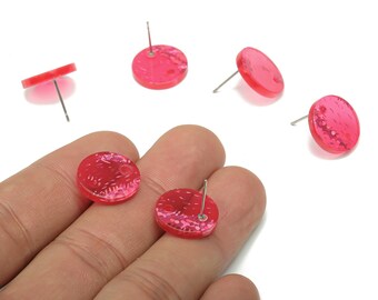 Acrylic Round Earring Stud - Acrylic Pink Round Earring Post - 316 Stainless Steel Stud - Color Code: A684 -14.99x14.94x2.35mm- AC1385-A684