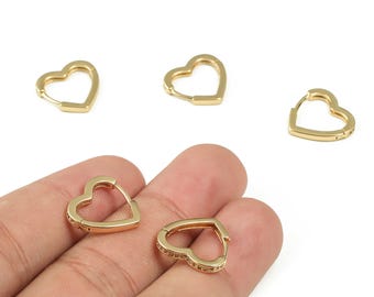 Brass Love Heart Huggie Earrings - Brass ZirconHoop Earrings- 18k Gold Plated Brass - Jewelry Making Supplies - 15.81x14.94x1.91mm - RGP3211