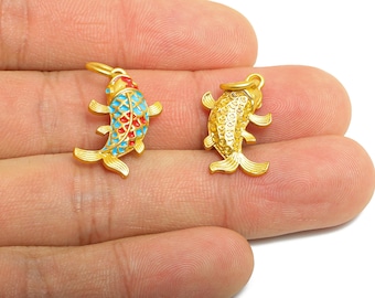 Alloy Koi Fish Eastern Charms - Dainty Enamel Good Lucky Pendant - Handmade Alloy Marine Charm - Jewelry Making - 21.55x12.3x5.4mm - ZZ2096
