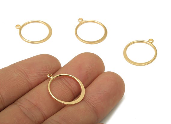 Brass Circle Earrings Charms - Brass Round Gold Hammered Hoop Pendant - 18K Real Gold Plating - For Necklace - 21.66x18.23x1.42mm - RGP5070