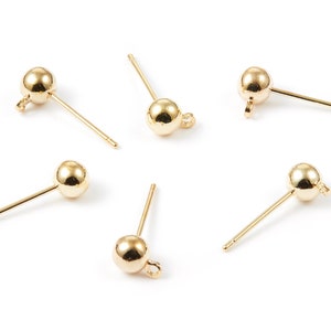 5mm Ball Stud Earring with loop - 18K Real Gold Plated Earring Stud -  316 Stainless Steel Stud Brass Earring Post -  7x5mm - RGP1037