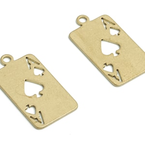 Amuletos de brincos de ás de espadas de latão - Pingente de jogo de cartas de latão bruto - Suprimentos para fabricação de joias - 18,98x10x0,58mm - PP4750