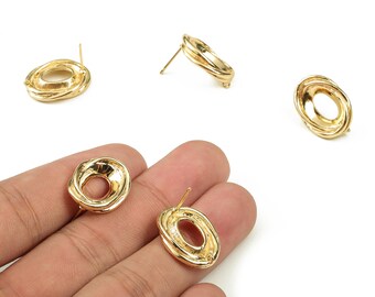 Poste ovalado de latón para pendientes - Pendiente ovalado dorado - Latón chapado en oro auténtico de 18 quilates - Pendiente de latón - Suministros para joyería - 20,02 x 15,3 x 4,06 mm - RGP3777