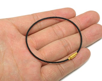 Bransoletka z skręconego kabla 1,5 mm - stal nierdzewna, czarny, DIY, sznurek koralikowy - unisex, 65 mm, otwierana, z zapięciem - tworzenie bransoletek - HM1071C
