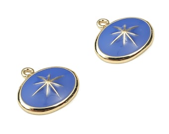 Colgante ovalado de latón para pendientes - Colgante de estrella dorada - Latón chapado en oro auténtico de 18 quilates - Materiales para la fabricación de joyas - 13,23 x 12,08 x 1,05 mm - RGP3738F