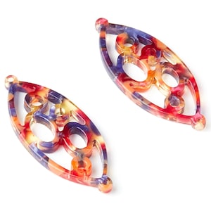 Acetate Leaf Earring Charms - Leaf Shaped Pendant - Earring Findings - Jewelry Supplies - 43.78x18x2.84mm - AC1372Y