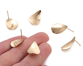Brass Drop Earring Post - Brass Drop Earring Stud - 18K Real Gold Plated Brass Stud - Jewelry Supplies - 19.43x13.18x0.58mm - RGP1244
