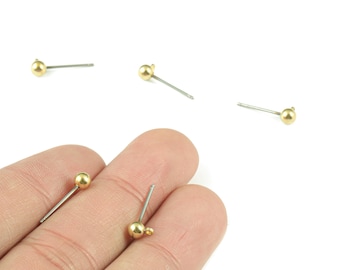 Brinco de bola de 4 mm com argola - Pino de bola em latão bruto - Aço inoxidável 316 - Acessórios para joalheria - 5,93 x 5,93 x 3,92 mm - PP3609
