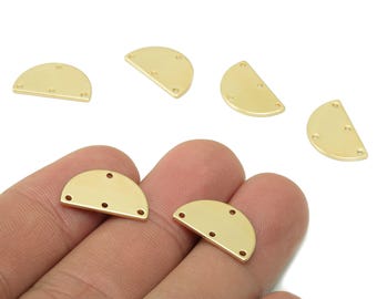 Brass Semicircle Connector - Gold Half Round Earring - Pendant With 4 Holes - 18K Real Gold Plating Connector - 16.85x9.89x0.9mm - RGP5342