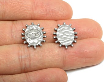 Stalen boze oog bedel - gehamerd staal beschermend oog bedel - gotisch oog sieraden element bedel - roestvrijstalen sieraden - 19 x 15 x 2 mm - SS1874