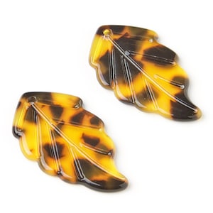 Acetate Acrylic Earring Charm - Tortoise Shell - Monstera Leaf Pendant - Jewelry Supplies - Color Code: A02 - 35.67x20.92x2.75mm - AC1242F