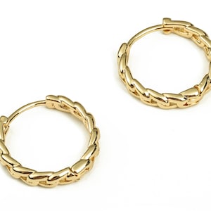 Brass Round Hoop - Beaded Shape Hoop Earrings - Chunky Wide Shiny Hoop Earrings - 18K Real Gold Plated Brass -16.1x16.18x3mm- RGP3469