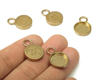 Colgante redondo de latón con forma de cabujón - Colgante circular de latón en bruto - Para collar - Para pulsera - Colgante de latón - 23 x 16,27 x 2,98 mm - PP7893