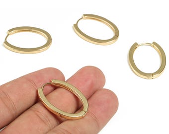Brass Gold Hoop Earrings - Brass Oval Gold Hoops - Minimal Gold Stud Hoop Earrings - 18k Real Gold Plated Brass -29.04x22.29x2.48mm- RGP3274