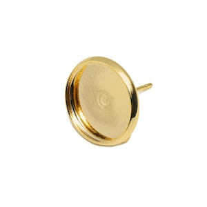 Flat Round Cabochon Setting - Jewelry Making Stud Finding - Customizable Earring Post With Loop - 18K Real Gold Plating - 13x13x2mm-RGP11031